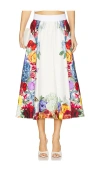 Alice And Olivia Earla Floral Flared Midi Skirt In Garden Brunch Off White