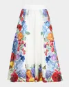 Alice And Olivia Earla Floral Flared Midi Skirt In Garden Brunch Off White