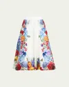 Alice And Olivia Earla Floral Flared Midi Skirt In Garden Brunch Off White
