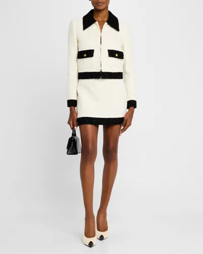 Alice And Olivia Ecenia Layered Tweed Mini Skirt In Off Whiteblack
