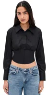 Alice And Olivia Edie Corset Button Down Black In Black