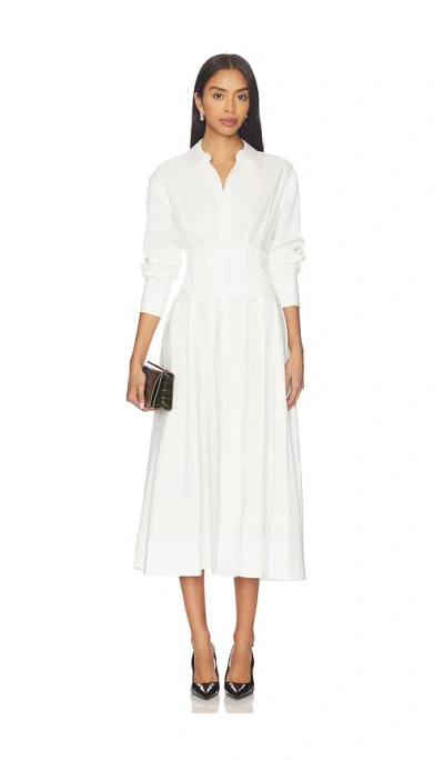Alice And Olivia Edie Corset Button Down Midi Dress In White