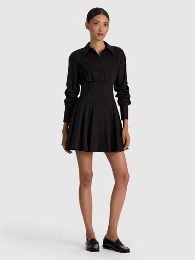 Alice And Olivia Edie Corset Mini Shirt Dress In Black