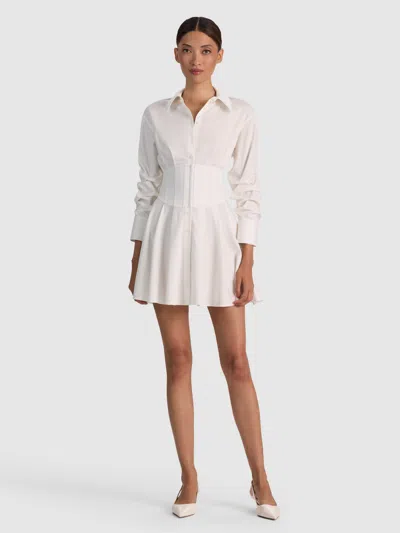 Alice And Olivia Edie Corset Mini Shirt Dress In Off White