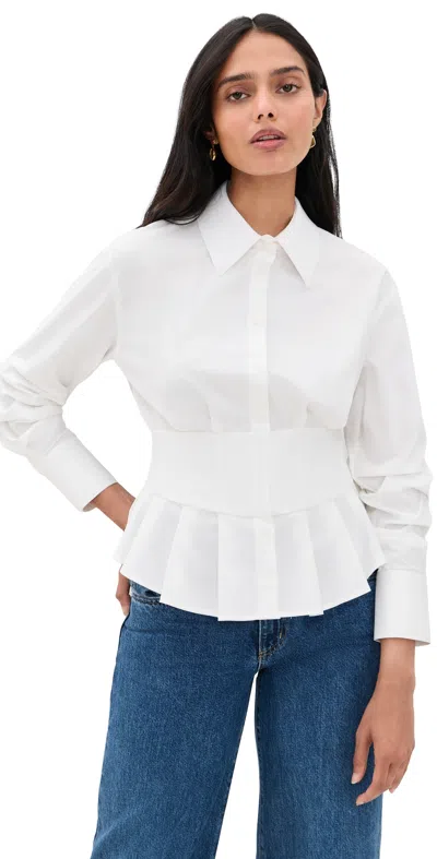 Alice And Olivia Edie Gathered Corset Button Down Top Off White