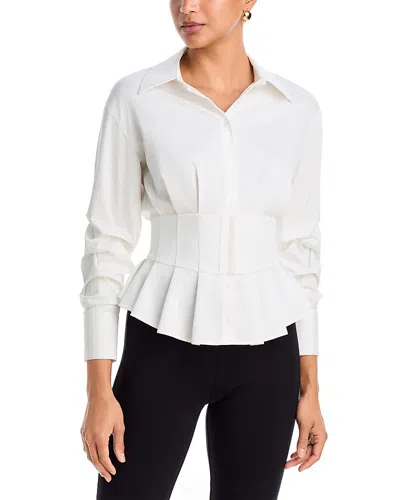 Alice And Olivia Edie Gathered Corset Button Down Top In White