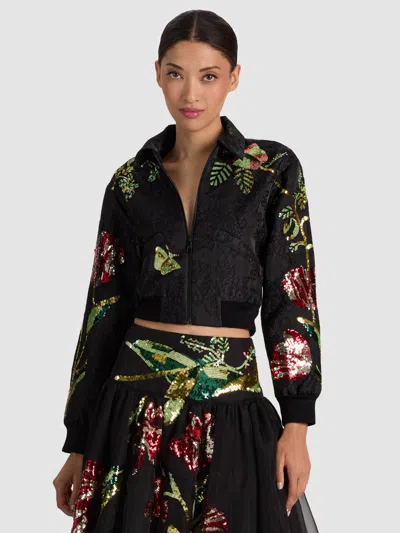 Alice And Olivia Edmond Embellished Varsity Jacket In Soft Tulip Black