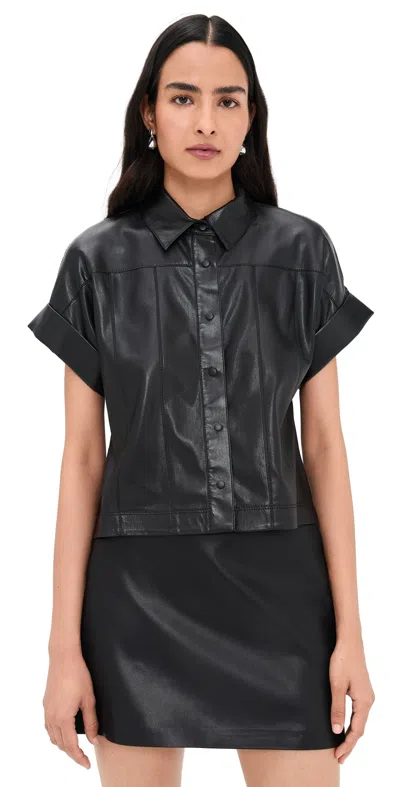 Alice And Olivia Edyth Vegan Leather Button Down Black