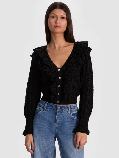 Alice And Olivia Eileen Ruffle Cardigan In Black
