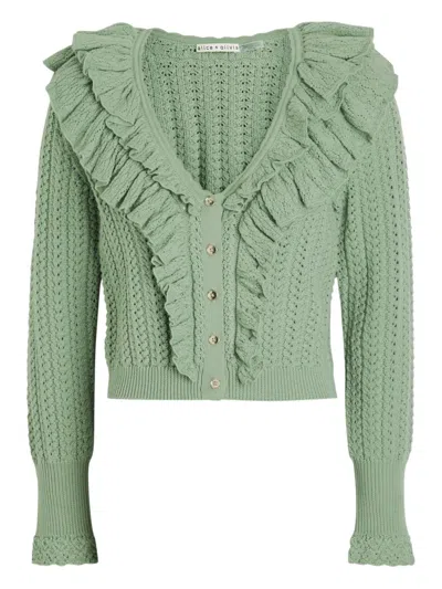 Alice And Olivia Eileen Ruffled Wool Cardigan In Green