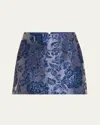 Alice And Olivia Elana Metallic Floral Mini Skirt In Midnight Blue