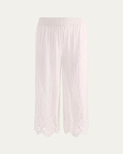 Alice And Olivia Elba Embroidered Cotton Pants In White