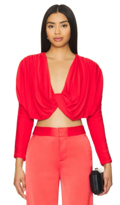 Alice And Olivia Elda Twisted Drape Cropped Top In Bright Ruby