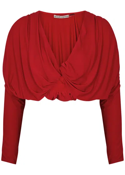 Alice And Olivia Elda Draped Cropped Stretch-jersey Top In Red