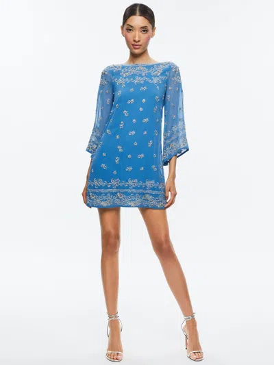 Alice And Olivia Eleonora Embellished Tunic Dress In Blue