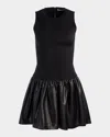 Alice And Olivia Ella Combo Faux Leather Sleeveless Dress In Black