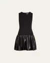 Alice And Olivia Ella Combo Vegan Sleeveless Drop Waist Mini Dress Off White In Black