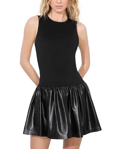 Alice And Olivia Ella Combo Faux Leather Sleeveless Dress In Black