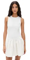 Alice And Olivia Ella Combo Vegan Sleeveless Drop Waist Mini Dress Off White In Off White