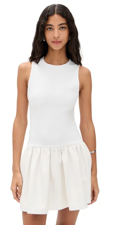 ALICE AND OLIVIA ELLA COMBO VEGAN SLEEVELESS DROP WAIST MINI DRESS OFF WHITE