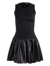 Alice And Olivia Ella Combo Faux Leather Sleeveless Dress In Black