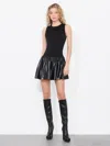 Alice And Olivia Ella Combo Vegan Sleeveless Drop Waist Mini Dress Off White In Black