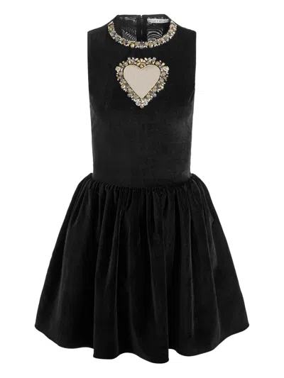 Alice And Olivia Ella Embellished-heart Mini Dress In Black