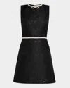 Alice And Olivia Ella Combo Vegan Sleeveless Drop Waist Mini Dress Off White In Black