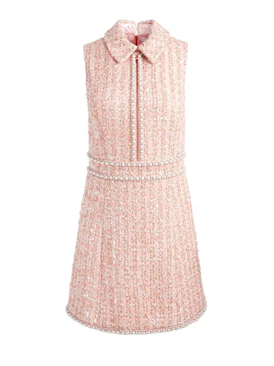 Alice And Olivia Ellis Embellished Collared Zip Front Dress In Pink