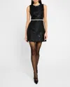 Alice And Olivia Ella Combo Vegan Sleeveless Drop Waist Mini Dress Off White In Black
