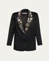 Alice And Olivia Elna Embellished Longline Blazer In Black