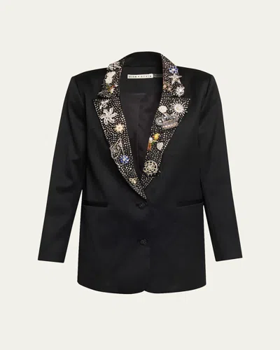 ALICE AND OLIVIA ELNA EMBELLISHED LONGLINE BLAZER