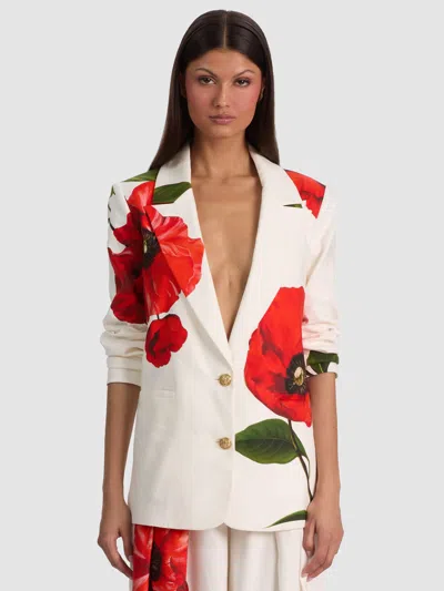 Alice And Olivia Elna Slim Longline Blazer In White