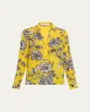 Alice And Olivia Eloise Blooming Wild Golden Button-front Silk Blouse In Yellow