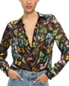 Alice And Olivia Eloise Button Down Blouse In Boundless Butterfly Black