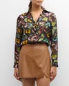 Alice And Olivia Eloise Button Down Blouse In Boundless Butterfly Black
