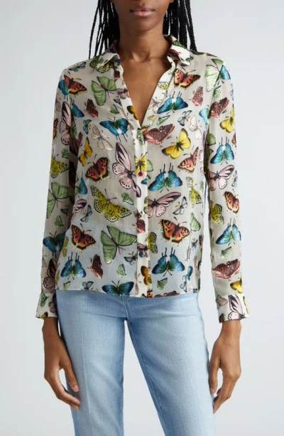 ALICE AND OLIVIA ELOISE BUTTERFLY PRINT BUTTON-UP SHIRT