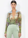 Alice And Olivia Eloise Button Down Blouse In Dusk To Dawn