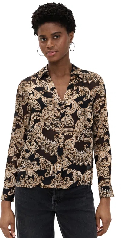 Alice And Olivia Eloise Button Down Blouse Spring Paisley Black