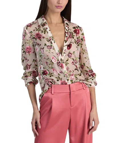 Alice And Olivia Eloise Semi Sheer Blouse In Multi