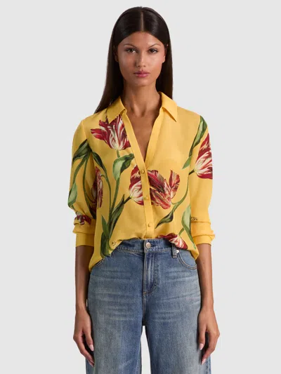 Alice And Olivia Eloise Silk Blouse In Yellow