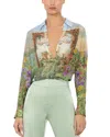 Alice And Olivia Eloise Button Down Blouse In Dusk To Dawn