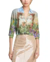 Alice And Olivia Alice + Olivia Eloise Silk Button-up Shirt In Garden Landscape