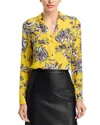 Alice And Olivia Eloise Blooming Wild Golden Button-front Silk Blouse In Yellow
