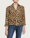 Alice And Olivia Eloise Leopard Print Silk Blouse In Brown