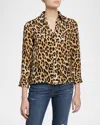 Alice And Olivia Eloise Leopard Print Silk Blouse