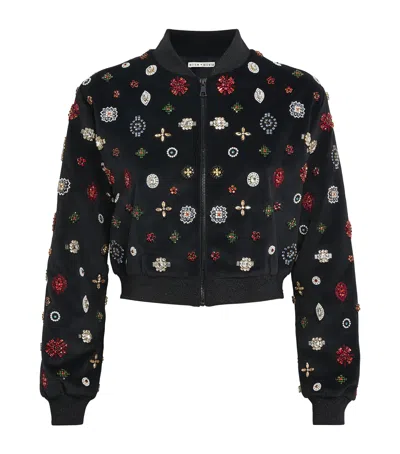 Alice And Olivia Embellished Jackie Bomber Jacket In Black
