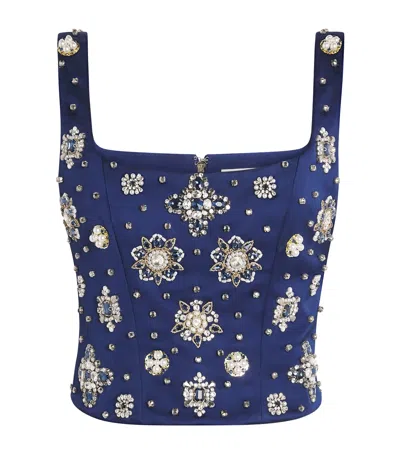 Alice And Olivia Embellished Lilliana Crop Top In Blue