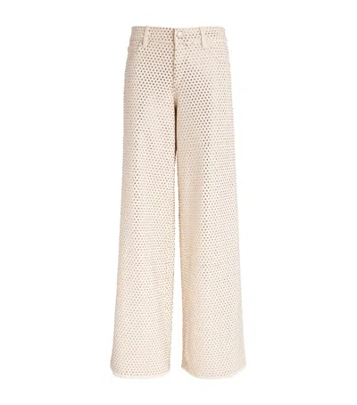 Alice And Olivia Embellished Trish Wide-leg Jeans In Beige