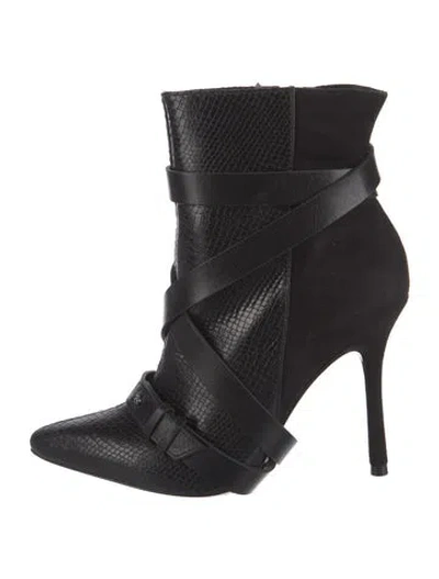 Pre-owned Alice And Olivia Embossed Leather Animal Print Boots In Black